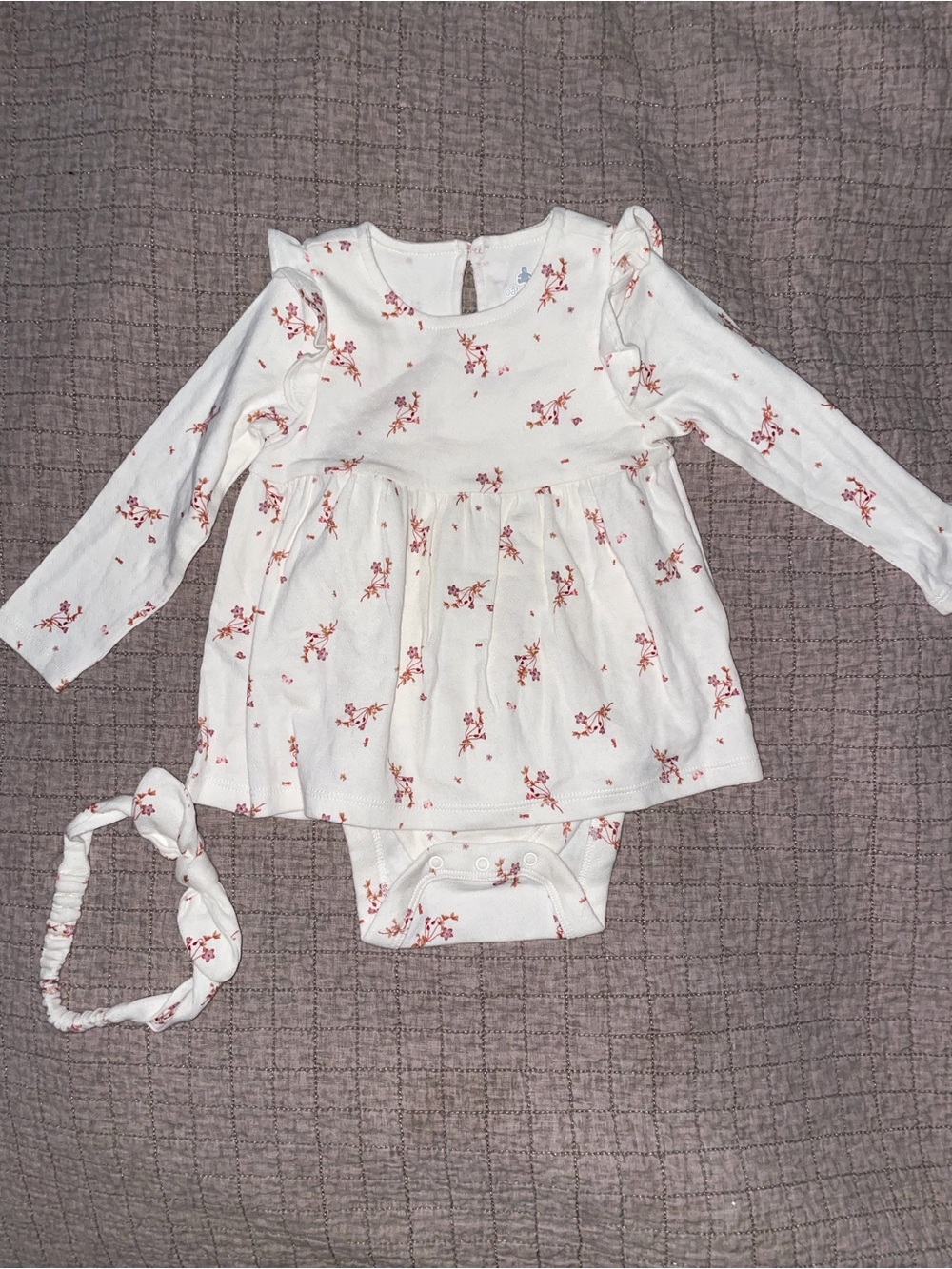 GAP Cream Floral Long-Sleeve Dress Bodysuit & Headband Set